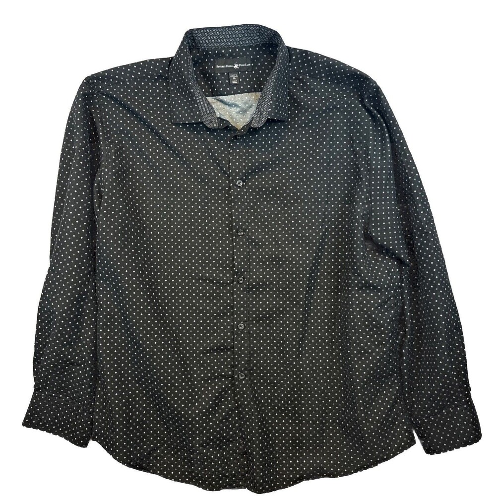 Beverly Hills Polo Club Black Label Mens Dress Shirt XL Black Polyester Blend